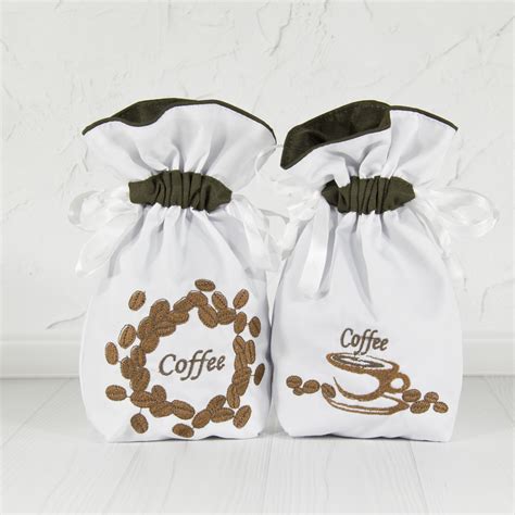 Набор Мешочков для Хранения Кофе, Подарочный с Завязками - Чашка Кофе и ...