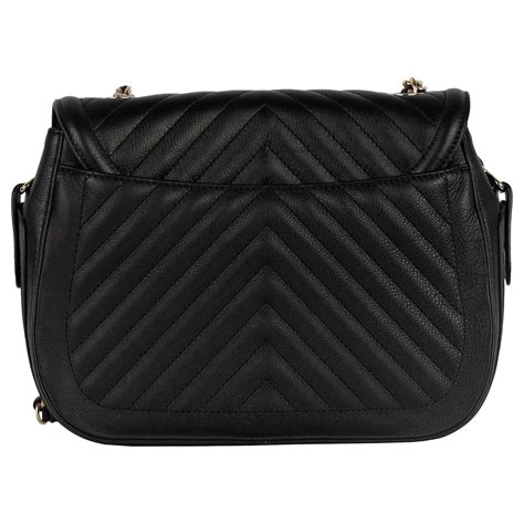 Cambon Chanel Covered Cc Chevron Shoulder Bag Black Leather Pony Style