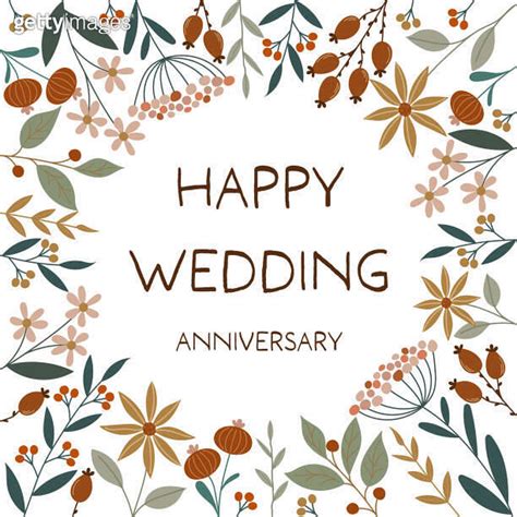 Happy Wedding Anniversary Greeting Card With A Frame Of Beautiful