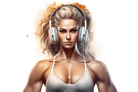 Premium AI Image Beautiful Blonde Woman With Headphones Listening To Music Portrait Of A Girl