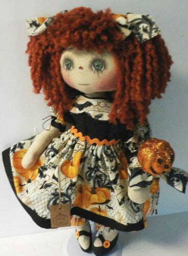 PRIM ART DOLL Raggedy Ann Doll ABBY HALLOWEEN WITH HALLOWEEN PUMPKIN