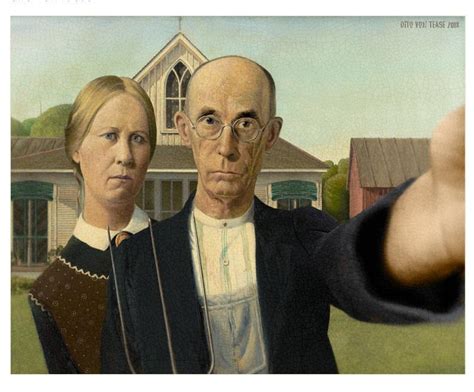 Painting 'American Gothic' Straitens it's self after being nudged : r/funny