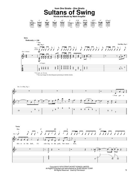 Sultans Of Swing Sheet Music For Guitar By Dire Straits Official