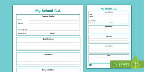 Student Cv Template Primary Teaching Resources Twinkl