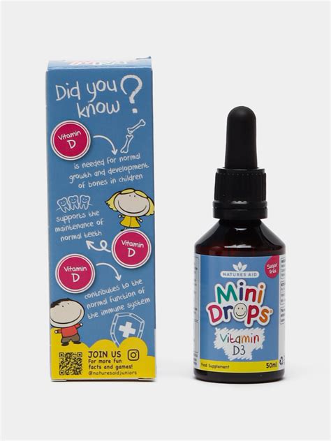 Мини Дропс Витамин Д3, Natures Aid Витамины мини капли, 50 мл., Англия ...