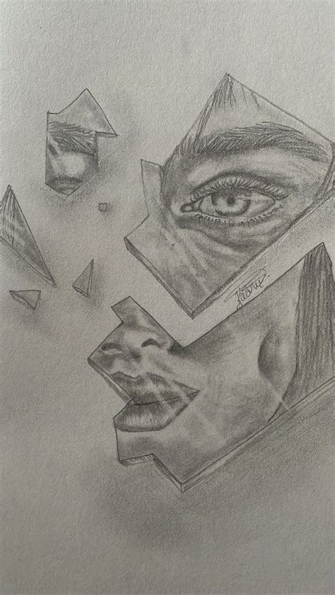 a pencil drawing of an eye and some shapes