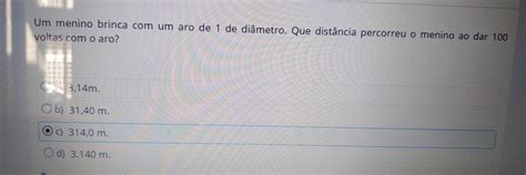 Solved Um Menino Brinca Um Aro De De Di Metro Que Dist Ncia