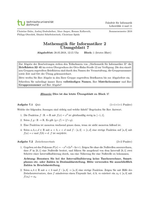 Blatt Bung Mathe Fakult T F R Informatik Lehrst Hle Und