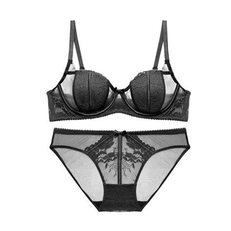 Fashion Women Lingerie Transparent Bra White Sexy Half Cup Bras Lace Underwear Set Embroidery