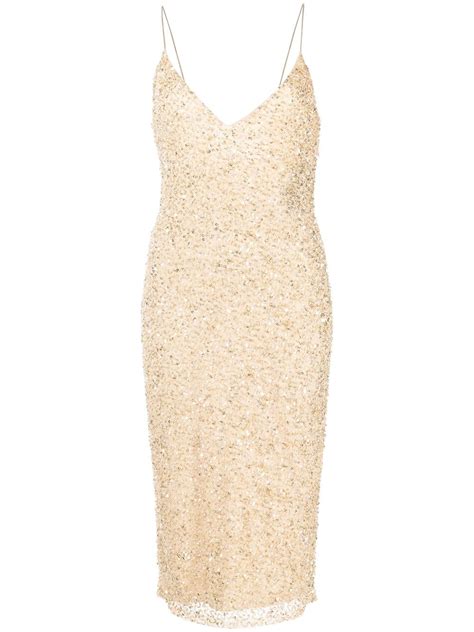 Retrofete Billie Sequin Embellished Midi Dress Gold