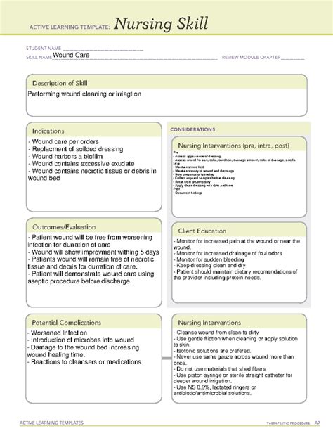 Wound Care and Cleansing Nursing Skill ATI Template - ACTIVE LEARNING