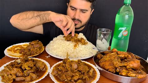 ASMR EATING SPICY CHICKEN CURRY SPICY MUTTON CURRY WHITE RICE GREEN