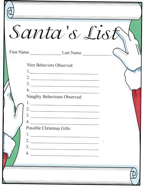 Printable Santa Christmas List