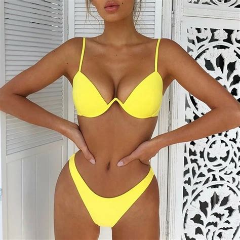 Drop Shipping Sexy Push Up Unpadded Brazilian Bikini Set Women Colors Bandage Bikini Set
