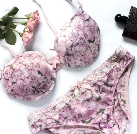 Set Of Pink Lingerie With Rose Flowers Stock Photo Image Of Cotton Push 135794118