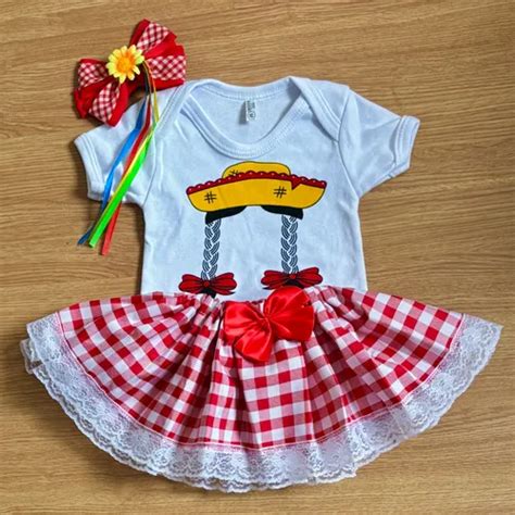 Roupa Bebe Festa Junina - Roupa Festa Junina Para Bebe Menina Body + Saia + Laço | MercadoLivre