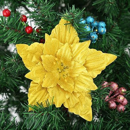 Amazon HJHIWE 10 Pcs Christmas Glitter Poinsettia Artificial