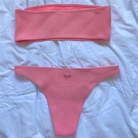 Triangl Pink Strapless Bikini Size Small Top Small Depop