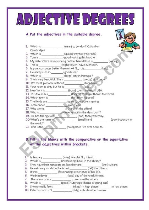 Degrees Of Adjectives Exercises Elementary Comparison Of Adj