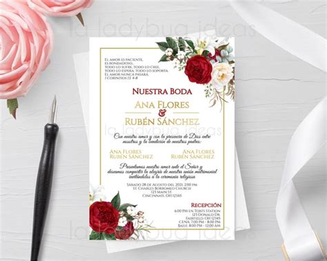 Invitaciones De Boda Para Editarimprimir En Español Verde Etsy México