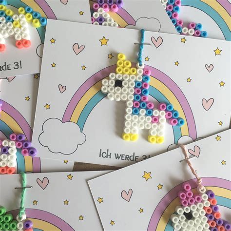 Einhorn Einladung Bügelperlen personalisiert Etsy Iron beads