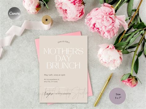 Editable Mother S Day Invitation Minimalist Beige Mother S Day Brunch Invitation Mother S Day