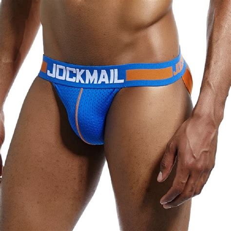 Mizok Mens Jockstraps Athletic Supporter Sexy Mesh Underwear Blue Xl