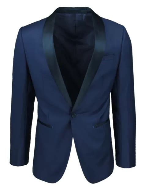 VESTE HOMME VESTIMENTAIRE Bleu Foncé Marine Cou Satin Slim Fit Blazer