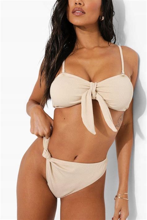 D R DÓŁ OD BIKINI BEŻOWY PRĄŻKOWANY BOOHOO oficjalne archiwum Allegro