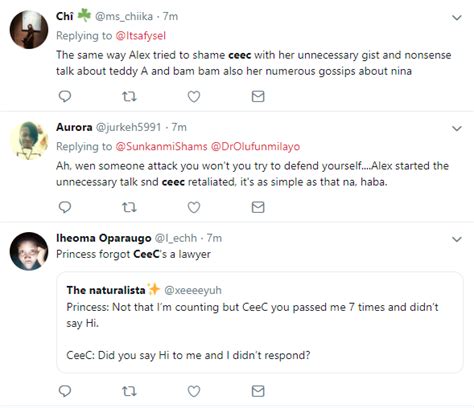 BBNReunion Twitter Nigeria Reacts After Cee C Claimed That Alex And Tobi Had Sex In Her Hotel