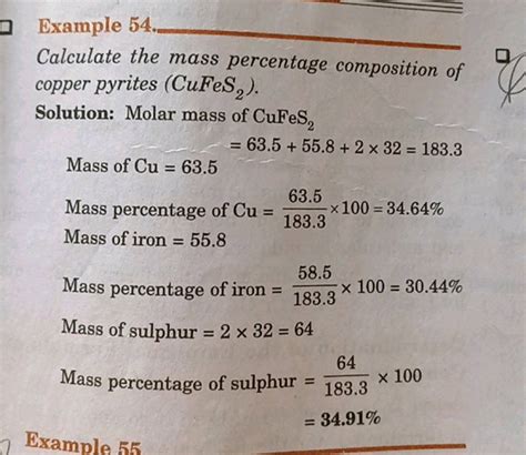 Example 54calculate The Mass Percentage Composition Of Copper Pyrites