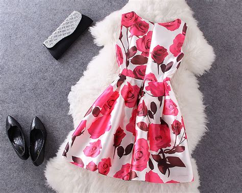 Fashion Rose Printed Sleeveless Dress 092706kl On Luulla