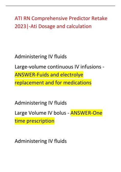 Ati Rn Comprehensive Predictor Retake Ati Dosage And Calculation