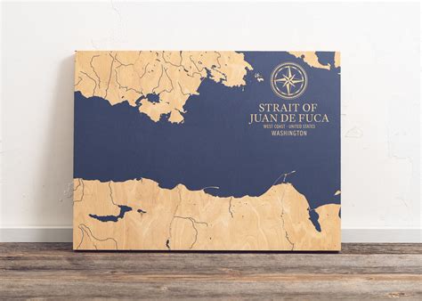 Strait of Juan De Fuca Washington Map Engraved Wood Coastal - Etsy