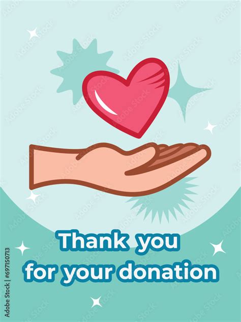 Thank you for your donation with hand and floating heart vector ...