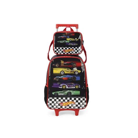 Mochila Escolar Hot Wheels Dawgzilla D Rodinhas E Lancheira Maxtoy Obrigatorias Black
