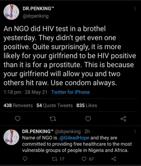 A Man Is More Likely To Get HIV From His Girlfriend Than From A Sex Worker Nigerian Doctor