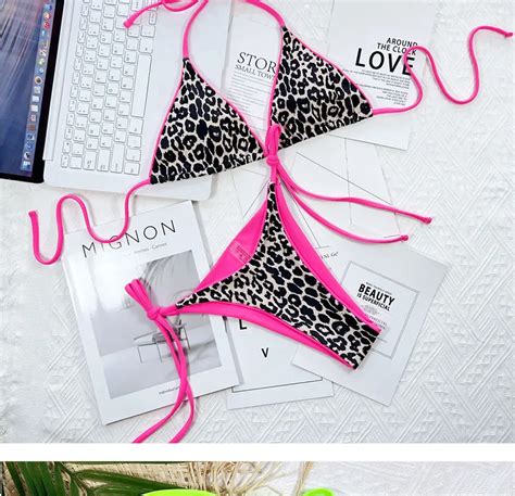 Leopard Printed Halter Brazilian Bikinis Women Swimwear Female Swimsuit Two Piece Bikini Set