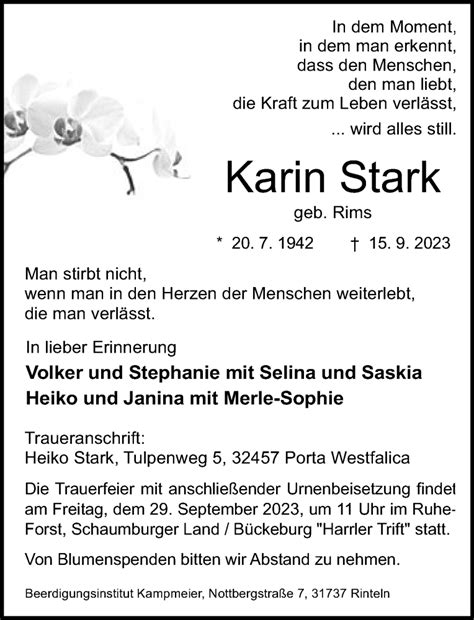 Traueranzeigen Von Karin Stark Trauer Anzeigen De