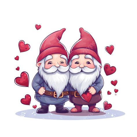 Couple Gnomes Dwarfs With Hearths Valentines Day Wedding Holiday Template Gnomes Dwarf