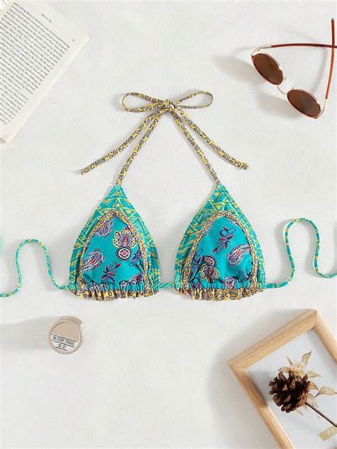 SHEIN Swim BohoFeel Top Bikini A Triangolo Con Stampa Geo Halter SHEIN ITALIA
