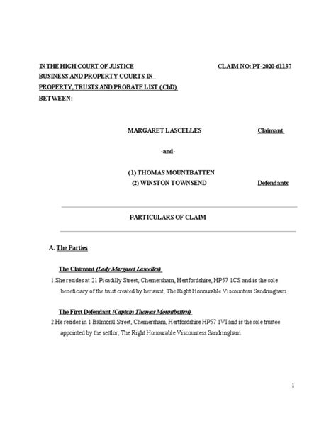 Particulars Of Claim Pdf Trust Law Fiduciary