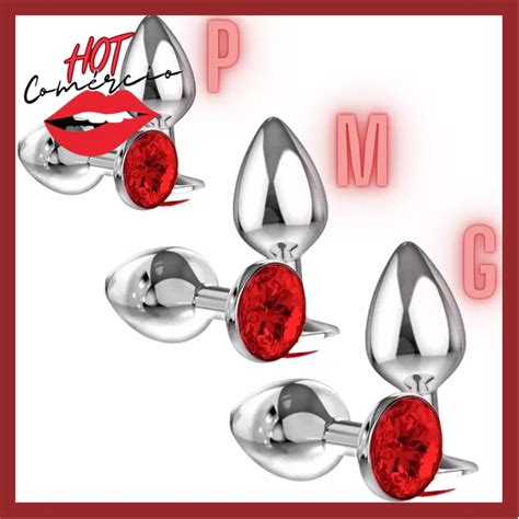 Kit Sex Shop 3 Plug Anal Inox Pedra Tamanhos P M G Excita Orgasmo