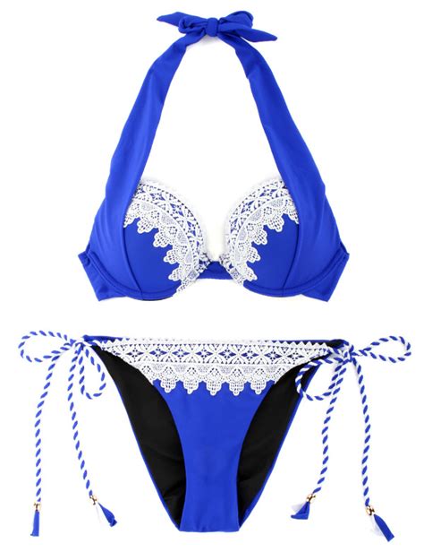 RELLECIGA Damen Bademode Bügel Bikini mit Extra Push up Effekt Spitze