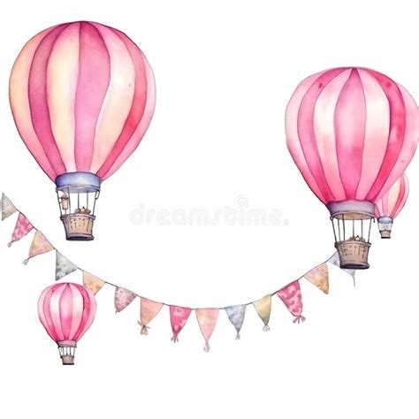 Cute Watercolor Baby Bunting With Hot Air Baloons Illustration Stock