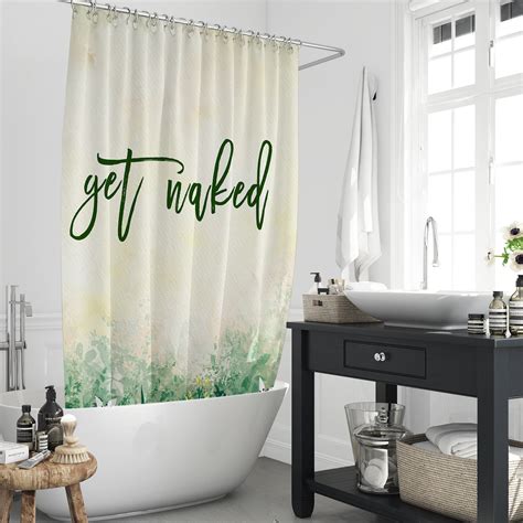 Get Naked Oil Painting Flower Leaf Design Shower Curtain Minimalist Garden White Floral Bathing
