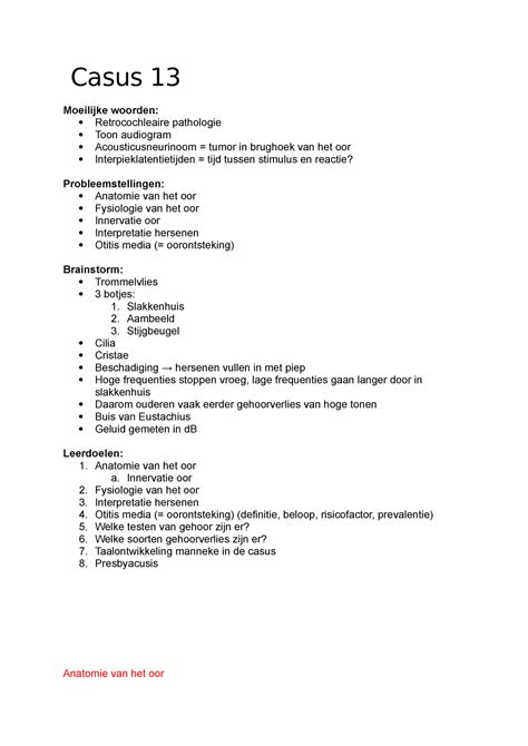 Casus 13 Casus 13 Moeilijke Woorden Retrocochleaire Pathologie Toon