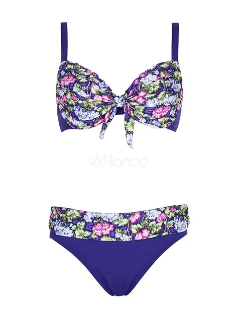 Floral Bikini Set maillot de bain bleu darmatures Triangle Beach féminin Milanoo