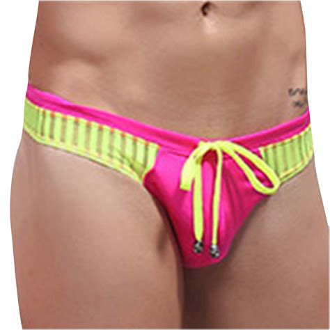 LSLJS Mens Bikini Swimwear Men S Sexy Low Rise Thong Swim Briefs Drawstring Sport Swimsuit