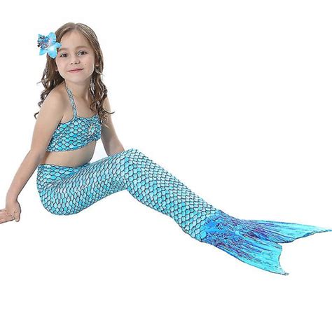 Barn Flickor Mermaid Tail Bikiniset Set Baddräkt Simdräkt Allin 4 5 år